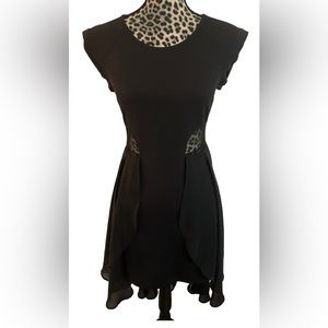 Malloy Dress Medium Black Hi Low Goth Skater Sheer Mid Section Zip Back 34” Bust